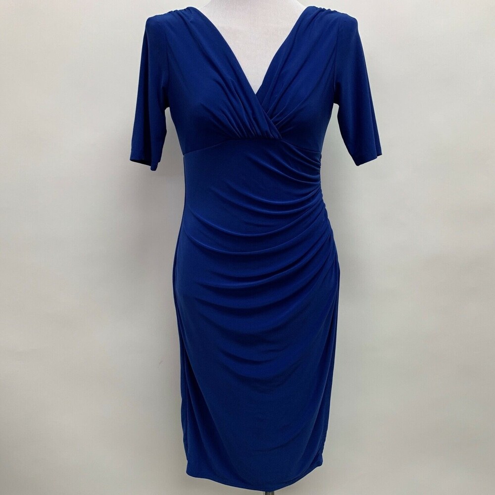 Evan Picone Women's Dress Size 4 Blue Bodycon V-Neck Faux‎ Wrap